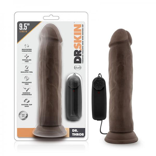 Dr. Skin - Dr. Throb - 9.5in Vibrating Realistic Cock With Suction Cup - Chocolate